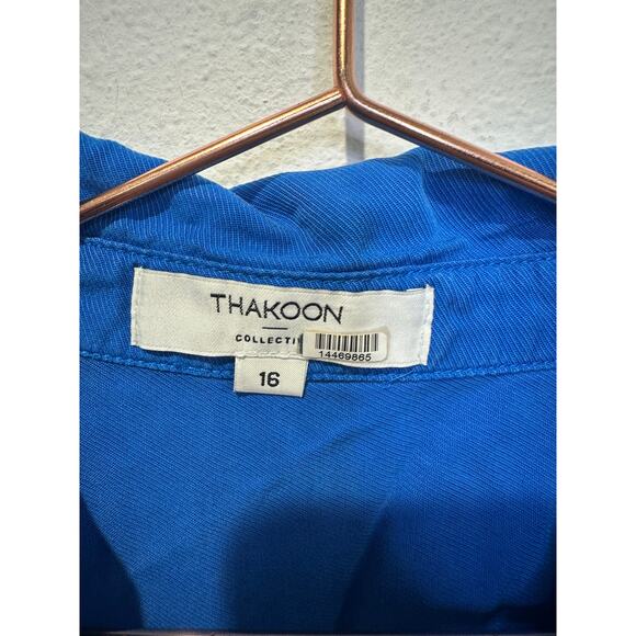 THAKOON Women's Blue Button Front Collared Tie Waist Mini Shirt Dress Size 14 - Picture 8 of 15